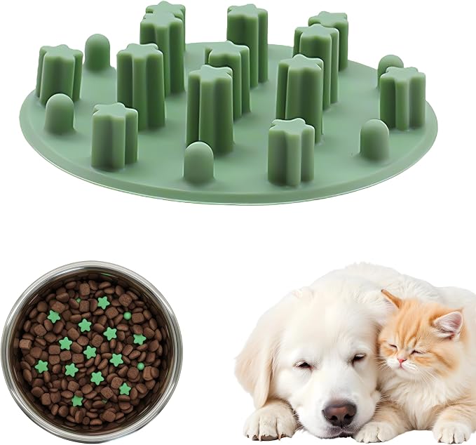 Slow Feeder Insert for Cat Dog Bowls, Anti-Choking Silicone with Strong Suction Cups, Fits Most Cat Bowls, Ideal for Puppy Small Medium Breeds (Green) by Unknown