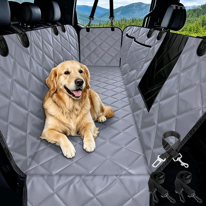 XL Dog Car Seat Cover for Back Seat with Safety Belt for Trucks | For Large Trucks,Waterproof,Mesh Window,Zero Slide,Easy Removal & Storage,Heavy-Duty Oxford Fabric,Double-Stitched Seams by Comwish