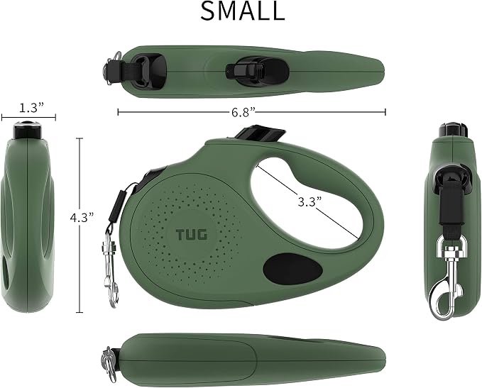 TUG Oval 360° Tangle-Free Retractable Dog Leash with Integrated Waste Bag Dispenser (Small, Green) - Image 3