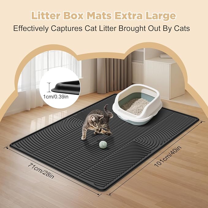 AMOK Cat Litter Mat, Extra Large Silicone Litter Box Mat 40" x 28", Waterproof Litter Trapping Mat for Cats, Durable and Easy to Clean, Black - Image 2