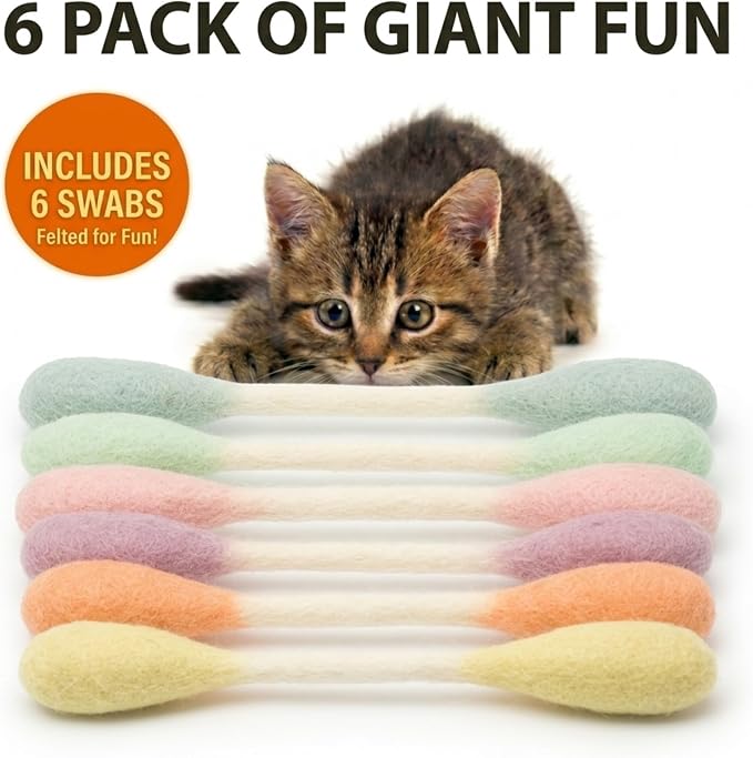 Glaciart One Swabs Cat Toys with Catnip - 6 Pk | Durable for Chew, Cute Cat Toys Interactive Kitty for Boredom, Exercise, & Play | Filled w/Organic Catnip for Anxiety & as Digestive Aid | Gift Idea - Image 7