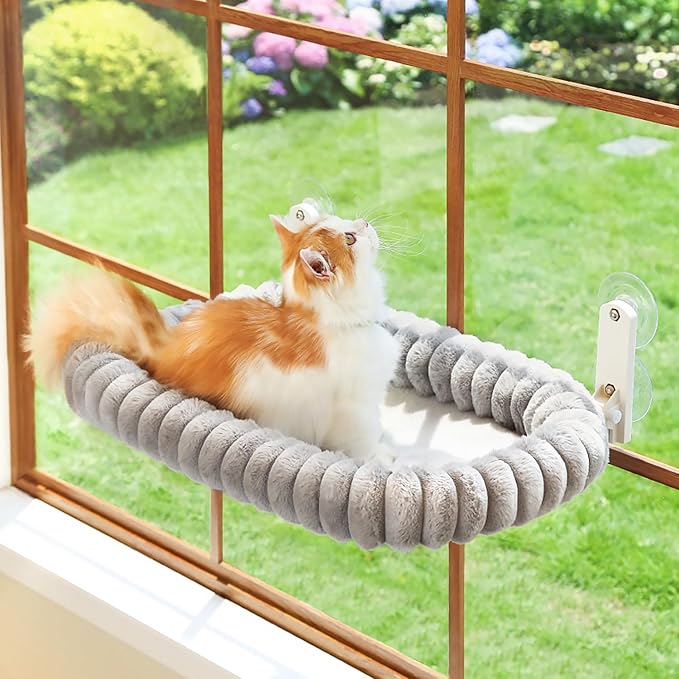 Zakkart SnugCloud Foldable Cat Window Perch - Cordless, Ultra Soft Machine Washable Bed with 4-Sided Bolster, Metal Frame - Window Hammock for Large Cats and Kittens (Gray, Medium) by Zakkart