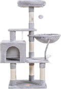 Heybly Cat Tree with Toy, 43.3 inch Cat Tower for Indoor Cats HCT004W | Cat Condo with Durable Sisal Scratching Posts, Cat House with Padded Plush Perch, Cozy Hammock, Light Gray by HEYBLY