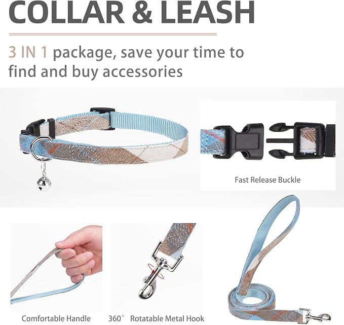 PUPTECK Dog Harness, Collar and Leash Set No Pull for Small Medium Sized | Plaid Puppy Step-in Escape Proof Reflective No Choke Pet Cat Adjustable Walking Vest - Image 4