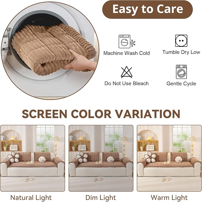 OstepDecor Couch Cover for Dogs, Washable Non Slip Sofa Cover for Pets | Soft Couch Covers for Sofa, Loveseat and Sectional, Furniture Protector Against Pet Hair & Dirt (27.6" x 82.7", Brown) - Image 9