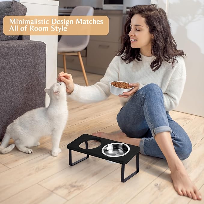 Elevated Cat Food Bowl for Indoor Cat, Black Raised Water Bowl Set for Pet | Whisker Friendly, Anti Vomit, Feeding Station for Puppy, Stainless Steel, Pet Dish, Easy Assembly, Bamboo, Dishwashers Safe - Image 7