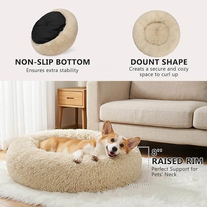 MIXJOY Orthopedic Dog Bed Comfortable Donut Cuddler Round Pet Beds Ultra Soft Washable Dog and Cat Cushion Bed (30'', Coffee) - Image 2