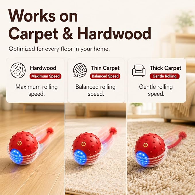 Interactive Rolling Cat Ball, Motion Activated Automatic Cat Toy | Smart Play, High Power, Anti-Stuck Rolling, Carpet & Hardwood, Chirping Sound, USB-C Rechargeable, 3 Modes, Durable - Image 3