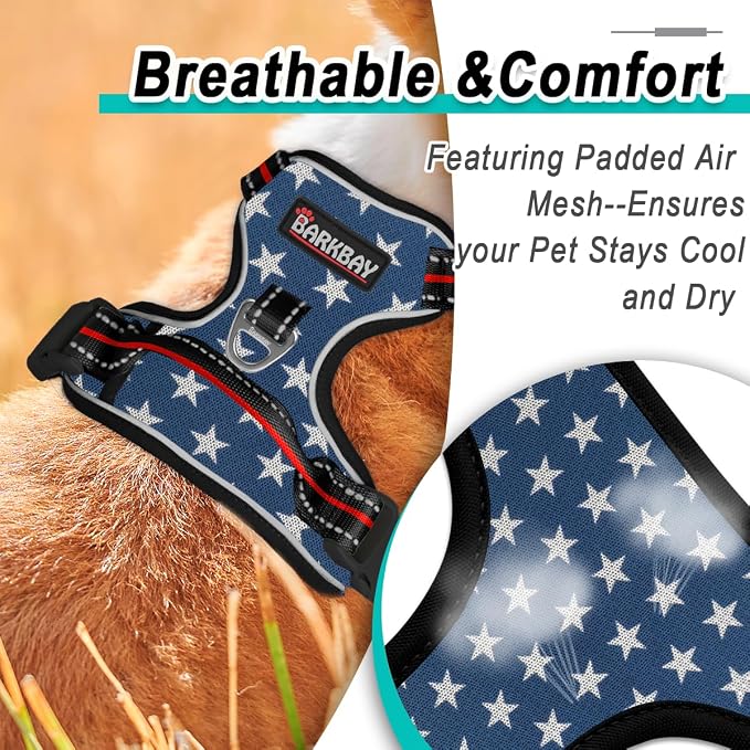 BARKBAY Dog Harness for Small Sized Dog No Pull Mesh 2 Clips Dog Vest | Control Handle,Comfort,Heavy Duty,Adjustable Reflective,Perfect for Outdoor Training, Walking,Hiking(S,Blue Star Mesh) - Image 8