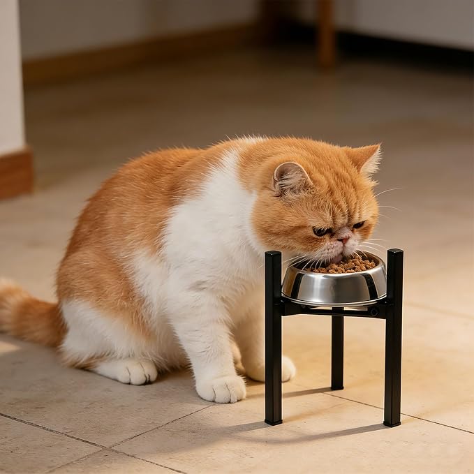 Elevated Cat Bowl Stand Good for Senior Cats Digestion Arthritis Relief - Adjustable Metal Feeder Riser, Fits 5.1-7.45” Round Bowls (No Bowls)（Black） - Image 9