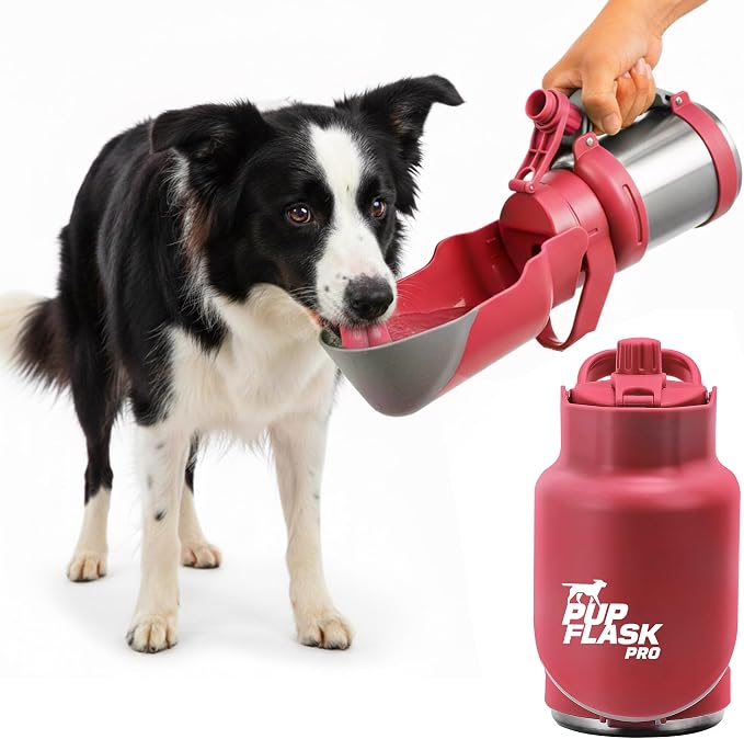 PupFlask Pro Portable Insulated Dog Water Bottle, Stainless Steel Bowl | 30 or 50 oz Leak-Proof Thermos Dispenser Keeps Water Cold 24+ Hours, Built-In Flip Cup for Walking, Hiking and Travel by TuffPupper