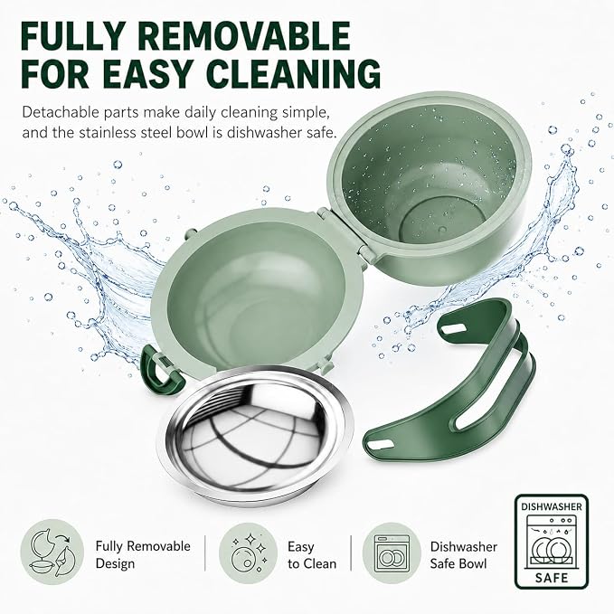 Travel Pet Bowl, Portable Dog and Cat Food & Water Bowl with Handle - Non-Slip, Easy to Clean, Made with Food Grade Plastic & 18/8 Stainless Steel for On-The-Go Pets (Sage Green) - Image 7