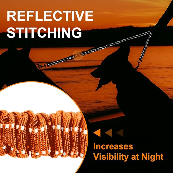 MingXpet 2 Dog Leash, Dog Leash for 2 Dogs, 360° Swivel No Tangle Double Walking Training Leashes for Large Dogs that Pull, Comfortable Shock Absorbing Reflective Bungee, Orange - Image 5
