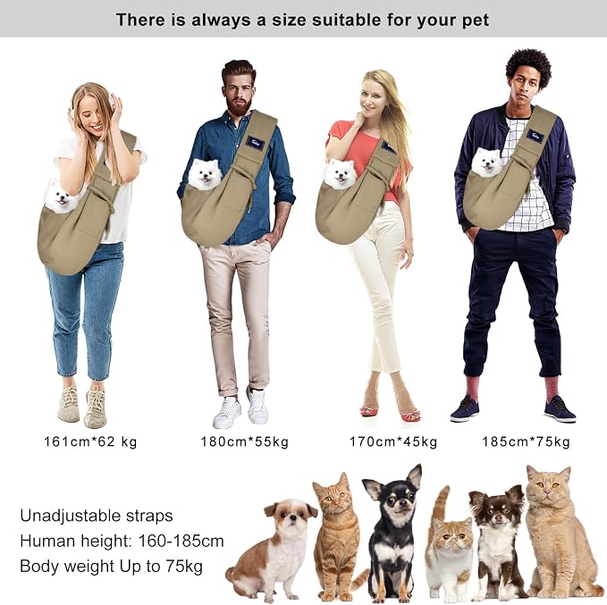 CUBY Dog and Cat Sling Carrier - Hands Free Reversible Pet Papoose Bag - Soft Pouch and Tote Design - Suitable for Puppy, Small Dogs Cats Outdoor Travel(Khaki, Unadjustable Strap) - Image 7