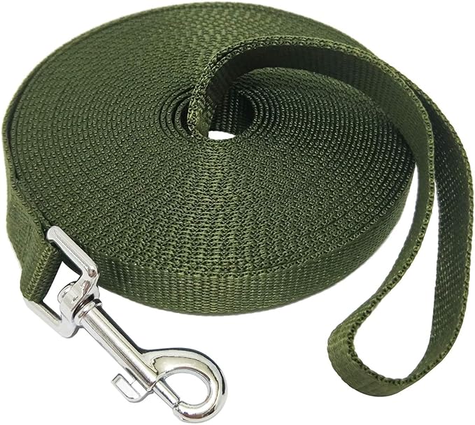 Nylon Training Dog Leash for Small Medium Large Dogs, 15ft 20ft 30ft 50ft Long Leash Dog/Puppy Lead for Obedience Recall Training, Camping (1" x 50ft, Green) by MANDAO
