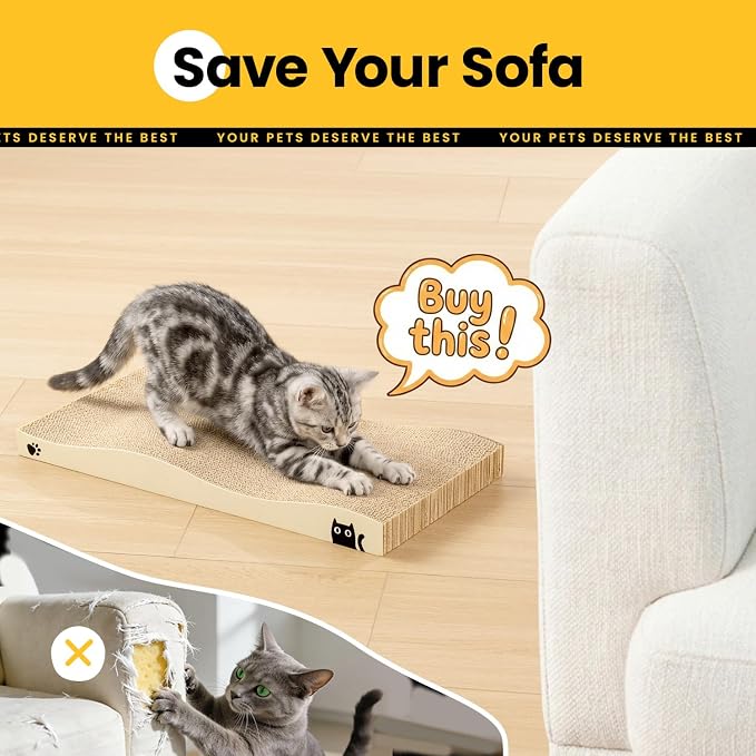 Cat Scratcher, Durable Scratch Pad, Corrugated Cardboard Scratching Board for Indoor Cats, Heavy Duty, Double-Sided Usability, Recyclable, with Catnip, 2 Pack - Image 5