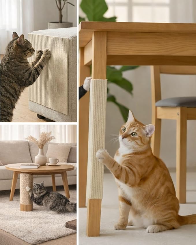 Corner & Wall Cat Scratch Mat, Self-Adhesive Trimmable Cat Scratcher, Wall Mounted Scratching Pad for Indoor Cats, Sofa Furniture Protector, Cat Post Cover Replacement (Beige, 23.6''x11.8'', 3-Pack) - Image 4