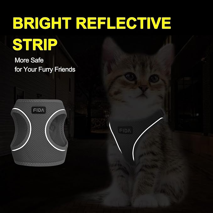 Fida Comfy Dog Harness with Leash, Cat Vest Harness Escape Proof, Breathable Lightweight Soft Mesh, Adjustable Reflective Step-in Harness for Puppy Toy Breeds & Extra-Small Pet (XXS, Grey) - Image 4