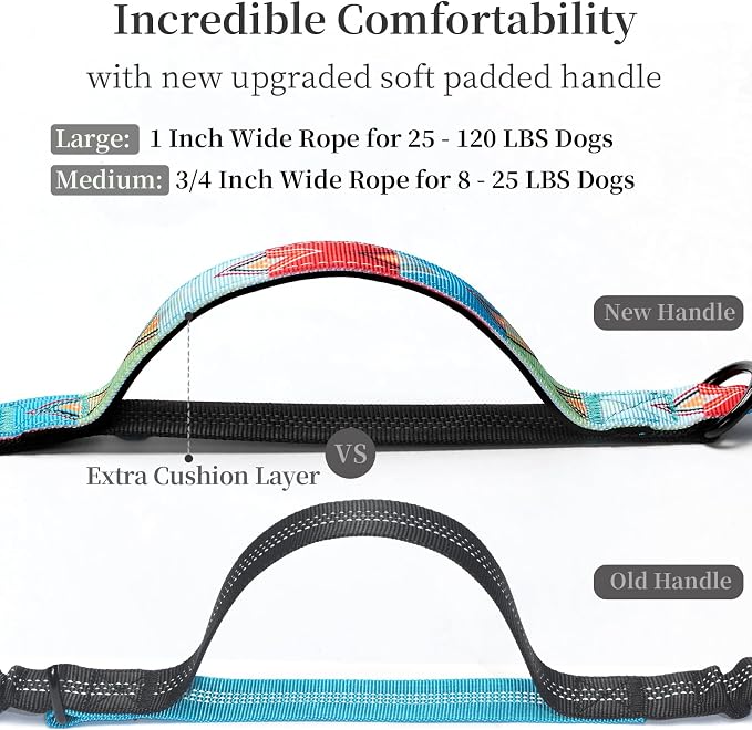 Hands Free Dog Leash with Zipper Pouch, Colorful Rhombus, Large | Waist Leash, Dual Padded Handles, Shock-Absorbing Bungee, Adjustable Waist Belt, Walking and Running - Image 3