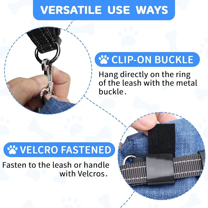 Dog Poop Bag Holder with Treat Pouch, 2 Zipper Pockets & Leash Clip | Waste Bag Dispenser with 1 Roll Poop Bags, Quick Access Treat Storage, Hands-Free Design for Dog Walking, Training & Travel - Image 3