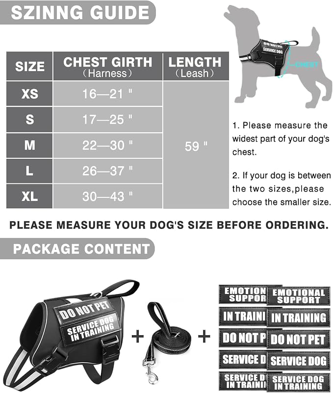 Service Dog Vest Harness and Leash Set+10 Patches for Puppy Small Dogs,Do Not Pet Emotional Support Dog Vest with 2 Soft Padded Handle for Everyday/Training (Black XS) | Adjustable Reflective Do Not Pet Emotional Support Dog Vest with 2 Soft Padded Han... - Image 6