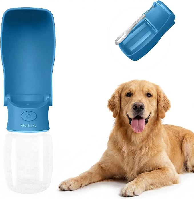 Portable Dog Water Bottle for Walking – 19oz / 12oz Foldable Pet Water Dispenser for Puppies, Medium & Large Dogs – Leak Proof Travel Water Bowl for Small Animals Dog Accessories(12OZ Dark Blue) by FORWH