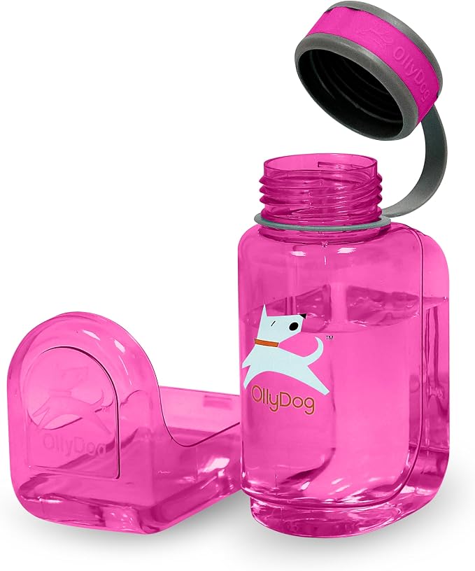 OllyDog OllyBottle Tritan Water Bottle with Detachable Dog Bowl | BPA Free Leakproof | 20oz | Share Water with Your Dog | Hiking Travel Camping (600ML, Hot Pink) by OllyDog