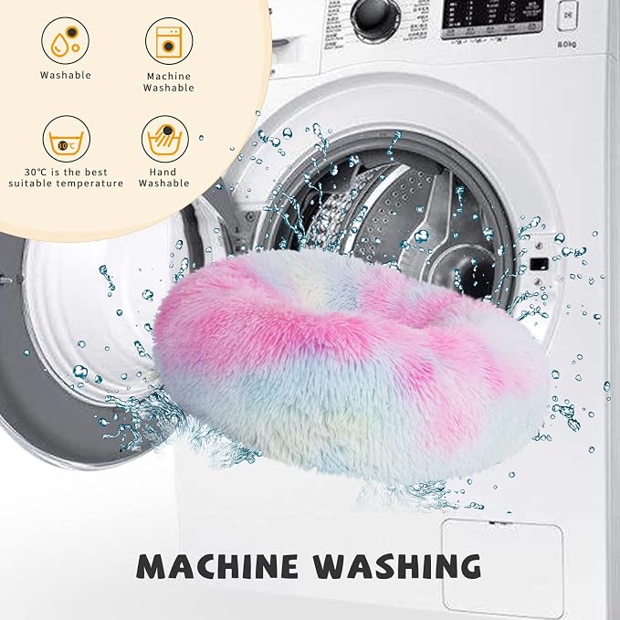 nononfish Calming Donut Beds for Small Dog Washable, 19 Inch Fluffy Round for Puppies, Cats & Toy Breeds with Raised Rim, Fits up to 15 lbs Pets, Multi Colored - Image 4