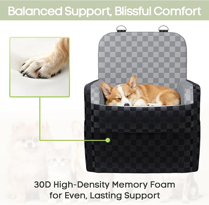 Waterproof Dog Booster Car Seat for Small Medium Dogs up to 26 lbs | 6-Inch Elevated Memory Foam CarSeat, Detachable Washable Cover, Y-Shape Safety Belt, Storage Pockets, Fits in Front/Back Seat - Image 4