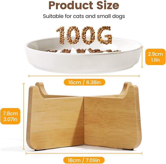 PETTOM Slow Feeder Cat Bowl Elevated Ceramic with Bamboo Stand, Raised Pet Puzzle Dishes for Indoor Cats Small Dog, Anti Vomit Cat Bowl for Wet & Dry Food - Image 4