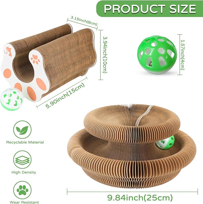 Goosheep 3 Pack Cardboard Cat Scratcher Board,Accordion Toy for Indoor Cats | Magic Organ Cat Scratching Post Sharpening Claws, Foldable Cat Toy with Bell, Exercise&Play for Indoor Small&Medium-Sized Cat - Image 2