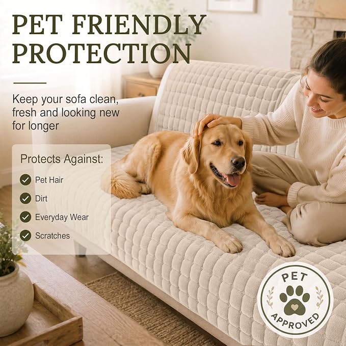 Smiry Velvet Couch Cover for Dogs, Non Slip Soft Sofa Protector for Pets | Washable Sofa Cover for Cats, Cozy Furniture Protector Against Pet Hair, Scratches, Fits Sectional Sofa(Apricot, 36"x82.7") - Image 6