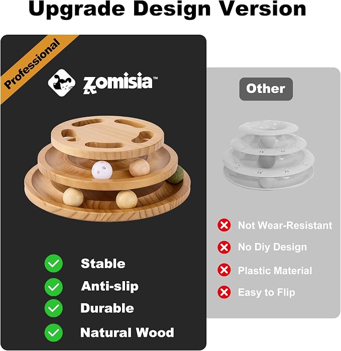 ZOMISIA Cat Ball Track Toy with Puzzle Top, Extra Large Wooden Cat Toys | Interactive Indoor Cats Spinning Balls, Cat Ball Tower for Kitten Exercise Mental Stimulation Self Play Home Enrichment - Image 5