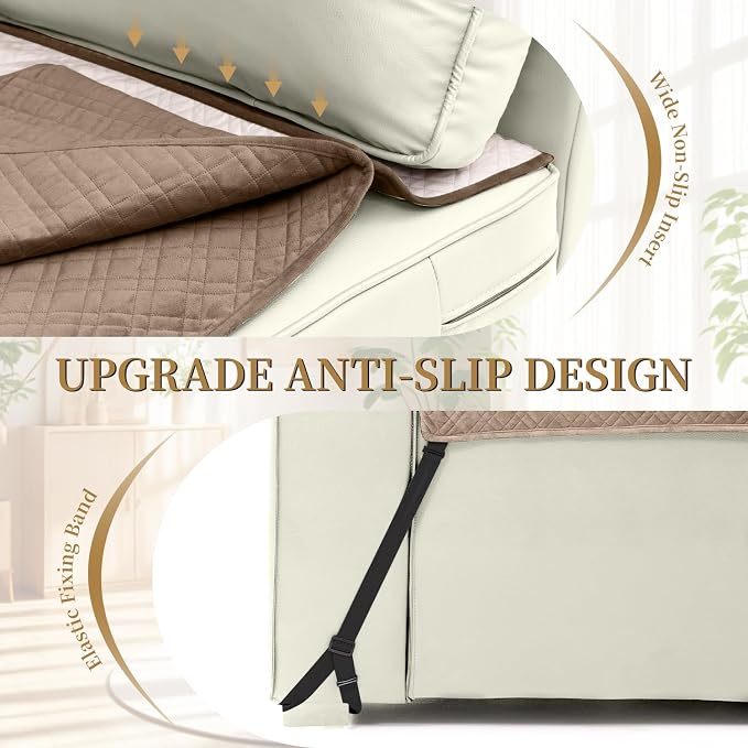 Velvet 100% Waterproof Loveseat Covers Washable Love Seat Couch Covers for 2 Cushion Couch Sofa Pet Friendly Sofa Slipcovers Dogs Furniture Protector with Pockets (Medium-XL, Camel) - Image 3