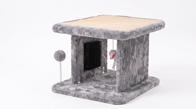 Large Cat Bed with Scratching Post and Combing Board, Sturdy and Durable, Ideal for Small Breeds | Large plush cat tunnel with a removable sisal scratch pad, grooming brush, hanging toys, and spacious hideaway for cats. by Esprsct