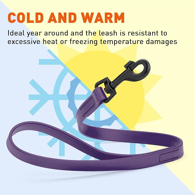 Dogline Biothane Waterproof Dog Leash Strong Coated Nylon Webbing with Black Hardware Odor-Proof Easy to Clean High Performance for Small or Large Dogs Made in USA 2 ft Lead, Violet Purple - Image 6