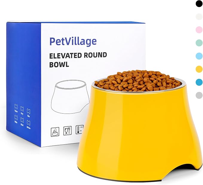 Dog Bowls,Cone Friendly Non-Slip Single Dog Bowl with Stainless Steel Inner, Raised Bowls for Small and Medium Dogs Spaniel Dogs Long Ear, High Capacity, L/3 Cups Yellow by Petvillage