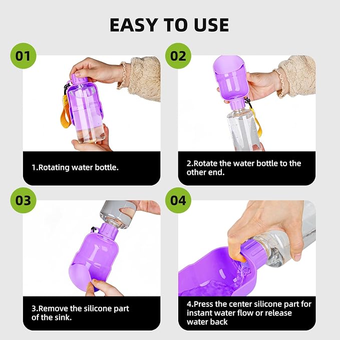 Dog Water Bottle, Leakproof Portable Water Bottle for Dogs, Dog Travel Water Bottles with Convenient Bottles Strap, Dog Travel Accessories for Walking, Hiking, Outdoor, Camping (17oz Purple - Image 5