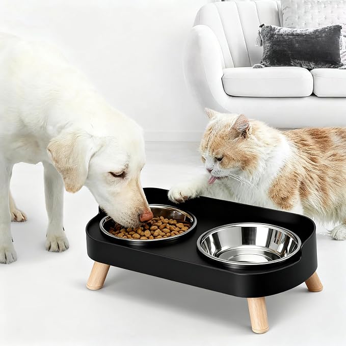 Elevated Cat Bowls, 2 Stainless Steel Raised Cat Food and Water Bowl Set, Splash Proof & Non-Slip, Whisker Fatigue Friendly, Dishwasher Safe for Cats and Small Dogs - Black - Image 6