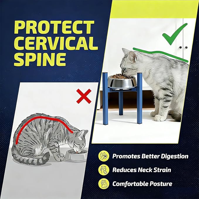Elevated Cat Bowl Stand Good for Senior Cats Digestion Arthritis Relief - Adjustable Metal Feeder Riser, Fits 5.1-7.45” Round Bowls (No Bowls)（Blue） - Image 3
