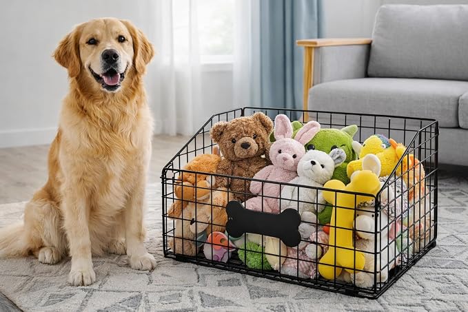 Dog Toy Bin-Dog Toy Basket-Metal Storage Box-Chew-Proof Dog Food Toy Storage Container-Toy Box For Living Room Area-Dog Storage Organizer-For Puppy Leash,Accessories, Blanket Food Storage Container. - Image 5