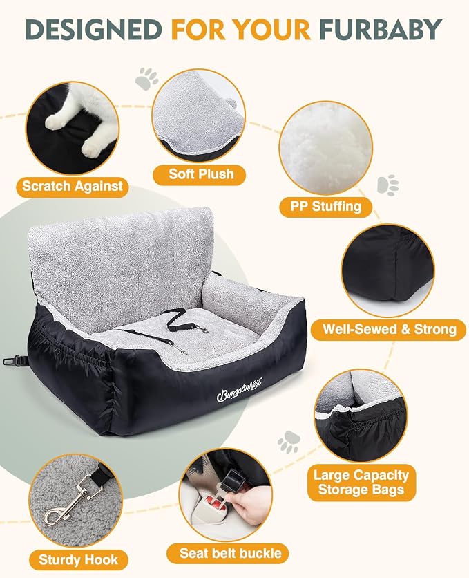 BurgeonNest Dog Car Seat for Small Dogs & Cats Under 55 lbs,Black - Image 4