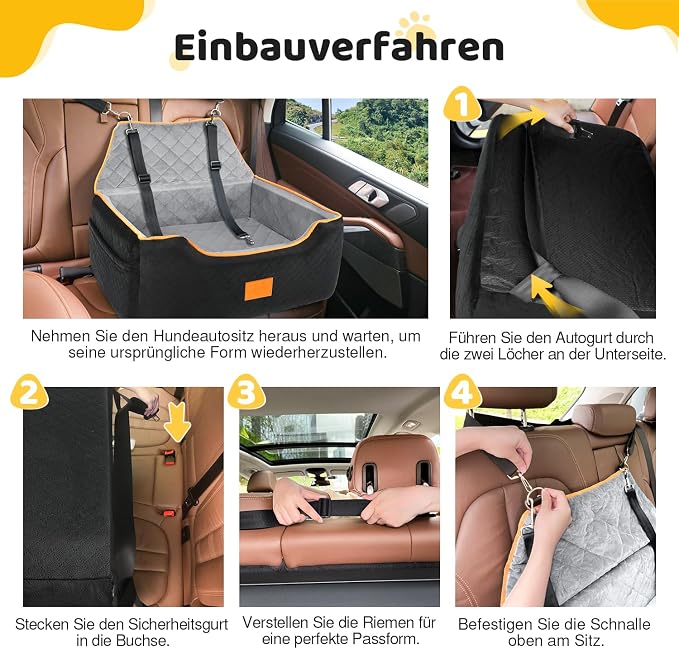 XIEEAOZEE Dog Car Seat for Large/Medium Dog, Booster Seat for Dogs Under 55Lbs or 2 Small, Detachable and Washable Travel Pet Seat with Thick Cushion and Storage Pockets (Black/Gray) - Image 6
