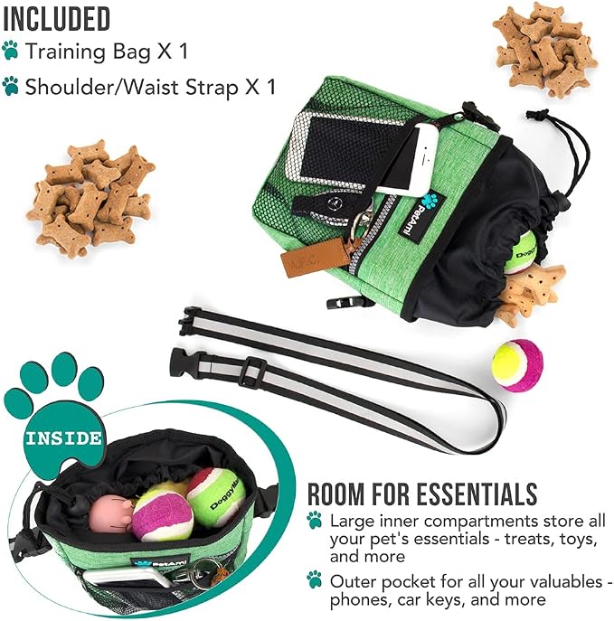 PetAmi Dog Treat Pouch, Pet Treat Pouch for Training, Dog Walking Bag Holder for Kibbles, Pet Food Toy, Dog Trainer Essentials Supplies, Poop Bag Dispenser, 3 Ways to Wear (Green) - Image 2