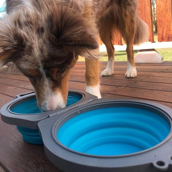 Loving Pets Bella Roma Double Diner Collapsible Dog Bowls - Silicone Dog Bowls, Foldable Bowl, Puppy Essentials & Hiking Pet Supplies Great for Home & Travel (Blue, Small) - Image 5