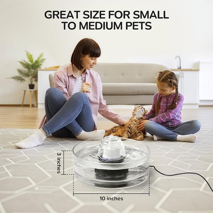 2.7L Glass Pet Fountain –Transparent Glass Cat Water Fountain & Little Dog Drinking Bowl– Automatic Cat Water Dispenser - Image 7