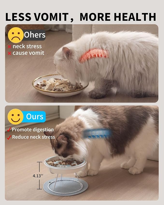 Ceramic Elevated Cat Bowls Set, Anti Vomit, Removable Dishes, Pink & Blue | Removable Ceramic Bowls Elevated Anti Vomit Food & Water Feeding Pink & Blue Set - Image 7