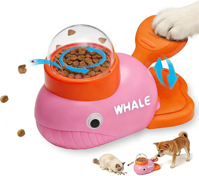 Whale-Shaped Dog Treat Dispenser - Interactive Dog Toys for Mental Stimulation, Slow Feeder Puzzle Toy for Small Medium Dogs & Cats, IQ Training Food Dispenser to Reduce Bloating & Boredom（Pink） by Petayouj
