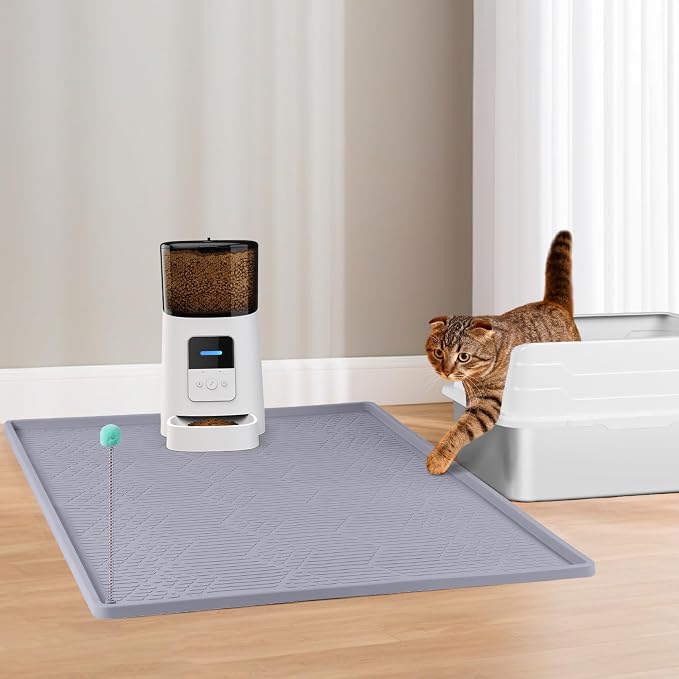 Silicone Cat Litter Box Mat 38'' x 25'' Cat Mat with Toy, Grey | Extra Large Litter Mat with lip, Non-Slip Waterproof Cat Litter Mat Litter Trapping Mat for Floor, Easy to Clean - Image 9