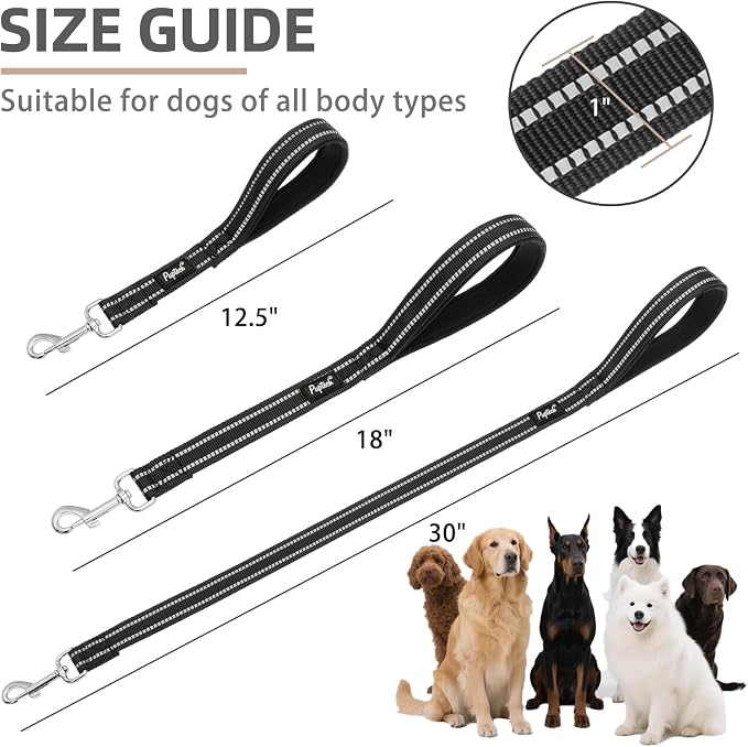 PUPTECK Reflective Short Dog Leashes 3 Pack for Walking and Training | Heavy Duty Clip with Soft Padded Handle for Medium Large Dogs Traffic Control - Image 2